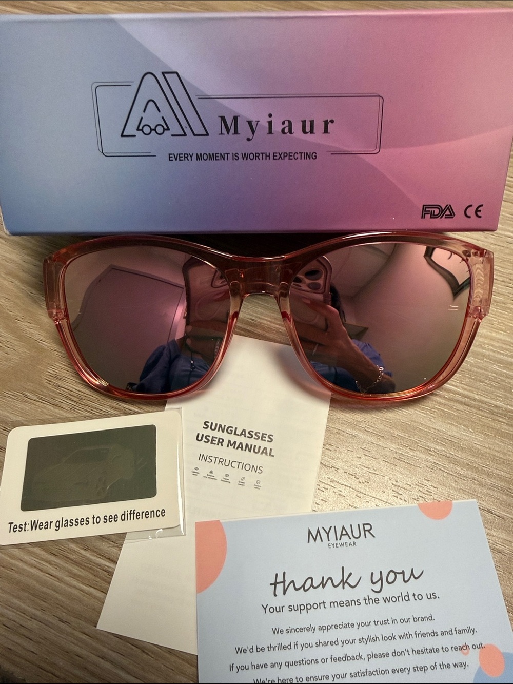 Myiaur new in box.  Polarized Pink Frame Sunglasses with Pink Mirrored Lenses